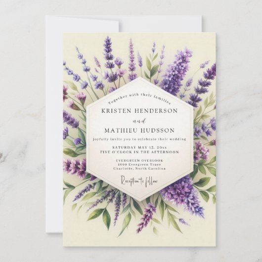 Lavender Provençal Flora Wedding Kaart (Voorkant)