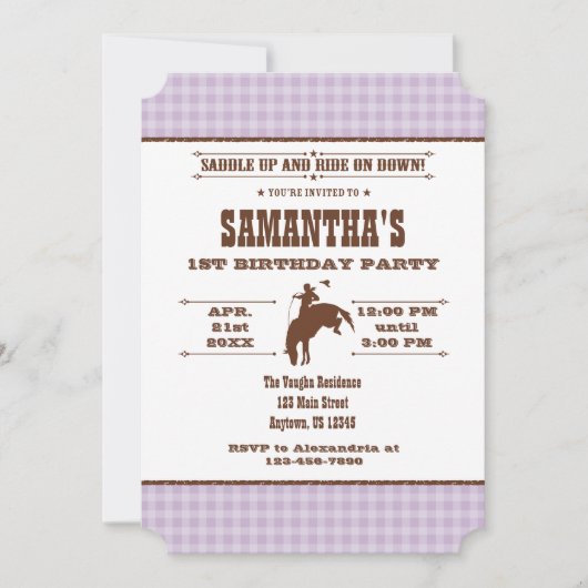 Lavender Pset Cowboy Rodeo Birthday Kaart (Voorkant)