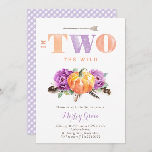 Lavender Pumpkin Boho Girl 2e verjaardag Kaart (Voorkant / Achterkant)