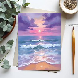 Lavender Purple Beach Sunset Watercolor Briefkaart