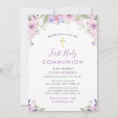 lavender purple bloemen eerst heilige communie kaart (Voorkant)