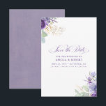 Lavender Purple Botanical Elegant Save the Date<br><div class="desc">Lavender purple flowers and gold greenery elegant botanical boho save the date cards</div>