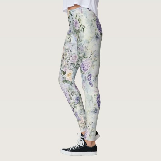 Lavender Purple Cream Romantic Floral Leggings (Links)