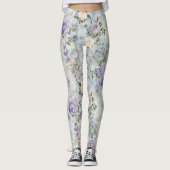 Lavender Purple Cream Romantic Floral Leggings (Voorkant)