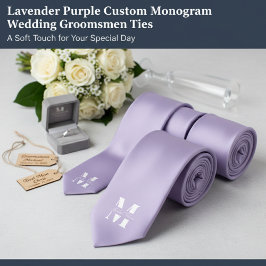 Lavender Purple Custom Monogram Wedding Groomsmen Stropdas