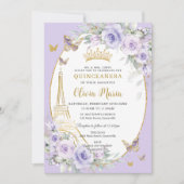 Lavender Purple Floral Butterflies Quinceañera 16 Kaart (Voorkant)