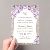 Lavender Purple Floral Gold Arch Butterfly Wedding Acryl Uitnodigingen (Insitu (Draagbaar))
