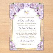 Lavender Purple Floral Gold Arch Butterfly Wedding Acryl Uitnodigingen (Voorkant)