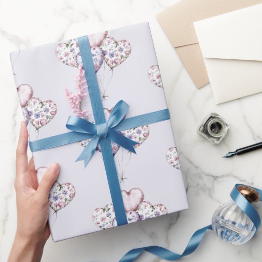 Lavender Purple Floral Heart Balloons Valentine Cadeaupapier (Geschenken)