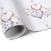 Lavender Purple Floral Heart Balloons Valentine Cadeaupapier (Rol Hoek)