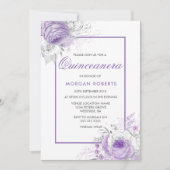 Lavender Purple Flowers Quinceanera Invite Kaart (Voorkant)