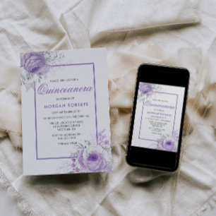 Lavender Purple Flowers Quinceanera Invite Kaart