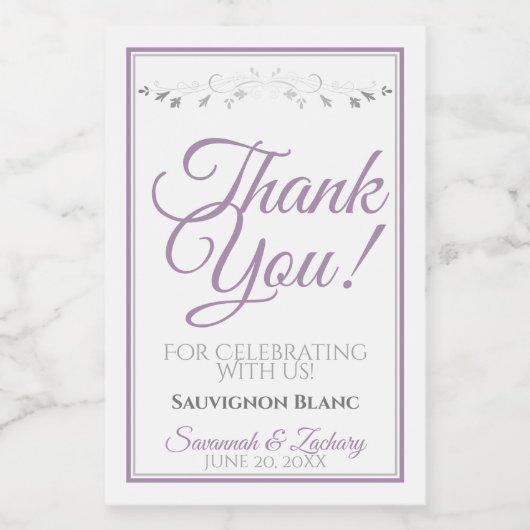 Lavender Purple & Gray Wedding Thank You Mini Wijn Etiket (Enkel label)