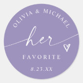 Lavender Purple Her Favorite Wedding Treat Bag Ronde Sticker (Voorkant)