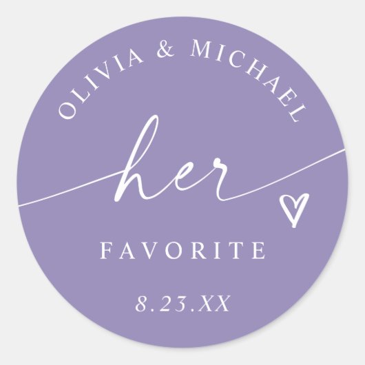 Lavender Purple Her Favorite Wedding Treat Bag Ronde Sticker (Voorkant)