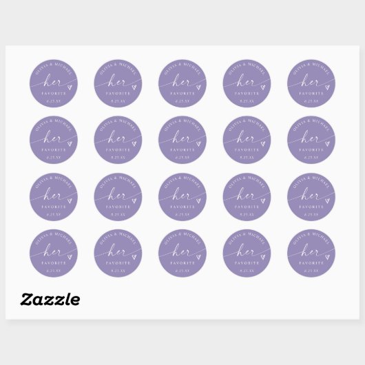 Lavender Purple Her Favorite Wedding Treat Bag Ronde Sticker (Vel)