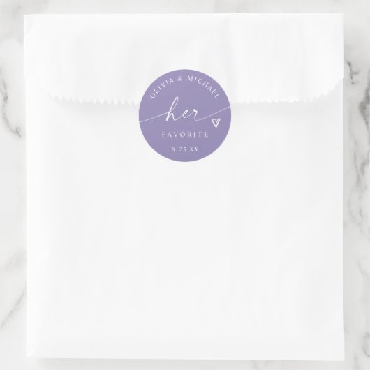Lavender Purple Her Favorite Wedding Treat Bag Ronde Sticker (Tas)