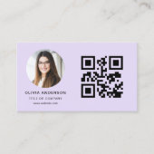 Lavender Purple Minimalist Photo with QR Code Visitekaartje (Voorkant)