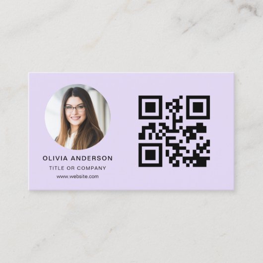 Lavender Purple Minimalist Photo with QR Code Visitekaartje (Voorkant)