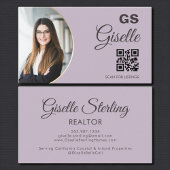 Lavender Purple Photo Monogram Realtor QR Code  Visitekaartje