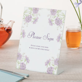 Lavender Purple Rose Wedding Guest Book Sign Reclamebord Met Voetstuk