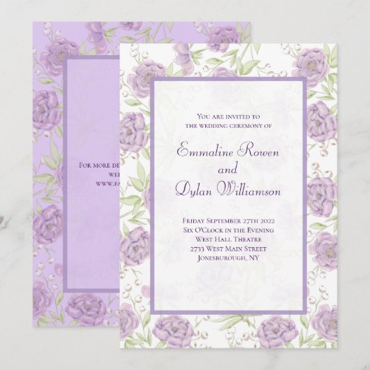 Lavender Purple Rose Wedding Kaart (Voorkant / Achterkant)