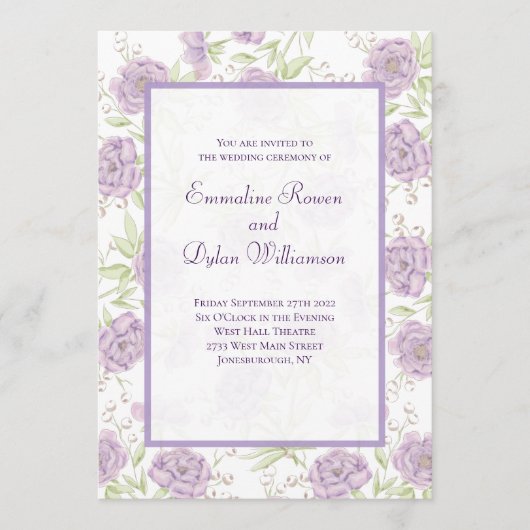 Lavender Purple Rose Wedding Kaart (Voorkant)