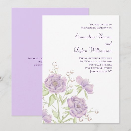 Lavender Purple Rose Wedding Kaart (Voorkant / Achterkant)
