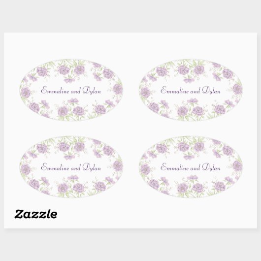 Lavender Purple Rose Wedding Ovale Sticker (Vel)
