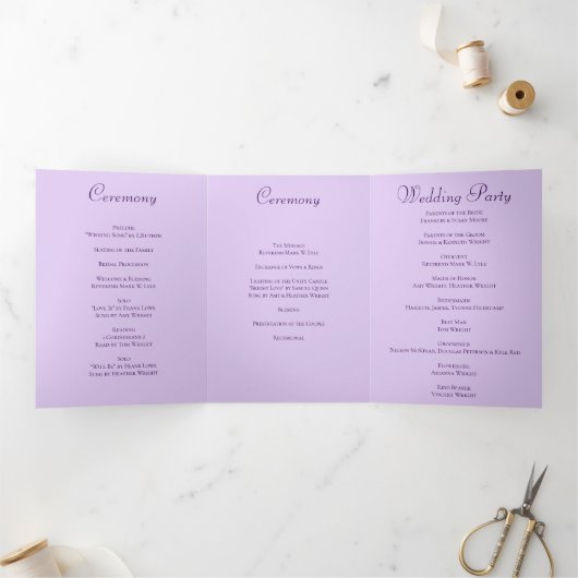 Lavender Purple Rose Wedding Programs Drieluik Programma (Binnen)