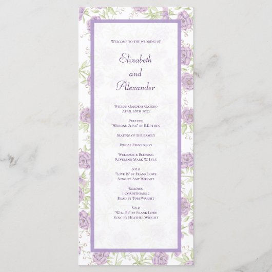 Lavender Purple Rose Wedding Programs Menu (Voorkant)