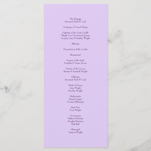 Lavender Purple Rose Wedding Programs Menu (Achterkant)