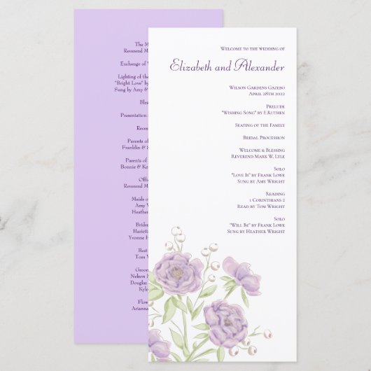 Lavender Purple Rose Wedding Programs Menu (Voorkant / Achterkant)