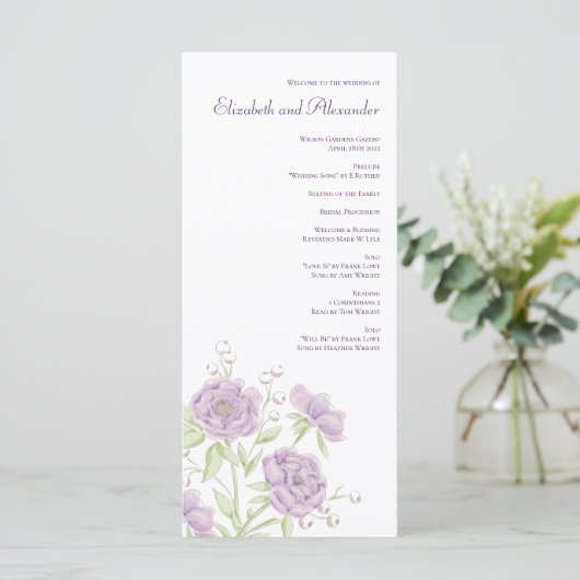 Lavender Purple Rose Wedding Programs Menu (Staand voorkant)