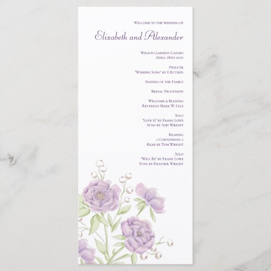 Lavender Purple Rose Wedding Programs Menu (Voorkant)