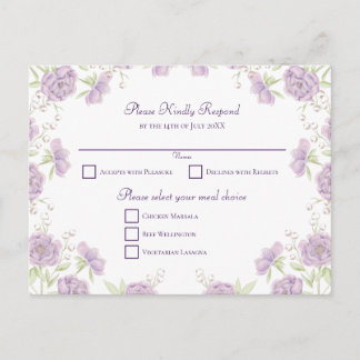 Lavender Purple Rose Wedding RSVP Feestdagenkaart