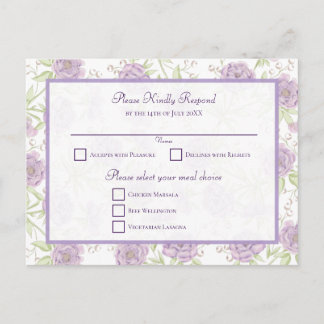 Lavender Purple Rose Wedding RSVP Feestdagenkaart