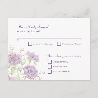 Lavender Purple Rose Wedding RSVP Reply Feestdagenkaart