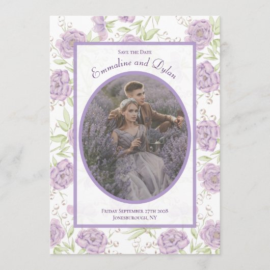 Lavender Purple Rose Wedding Save the Date Kaart (Voorkant)