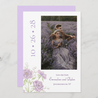 Lavender Purple Rose Wedding Save the Date Kaart