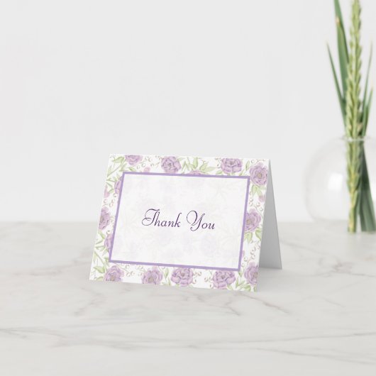 Lavender Purple Rose Wedding Thank You Cards (Voorkant)