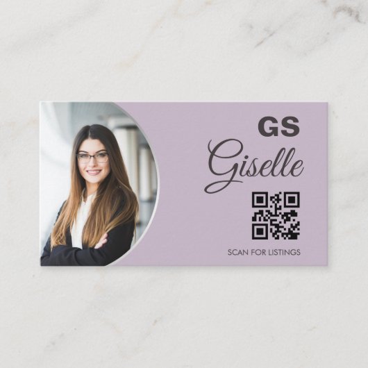 Lavender Purple Silver Monogram Realtor QR Code Visitekaartje (Voorkant)