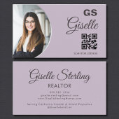 Lavender Purple Silver Monogram Realtor QR Code Visitekaartje