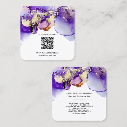 *~* LAVENDER QR CODE Yummy Gold Bold AP29 Vierkante Visitekaartje (Voorkant / Achterkant)