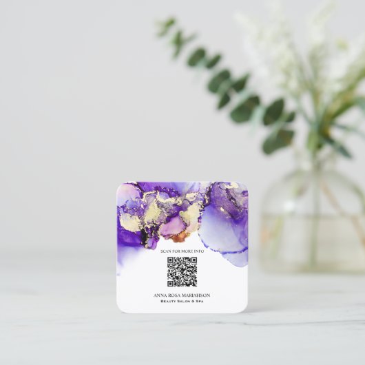 *~* LAVENDER QR CODE Yummy Gold Bold AP29 Vierkante Visitekaartje (Staand voorkant)