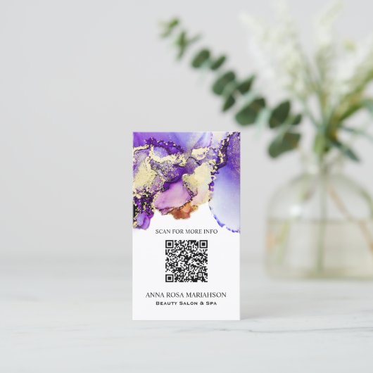 *~* LAVENDER QR CODE Yummy Gold Bold AP29 Visitekaartje (Staand voorkant)
