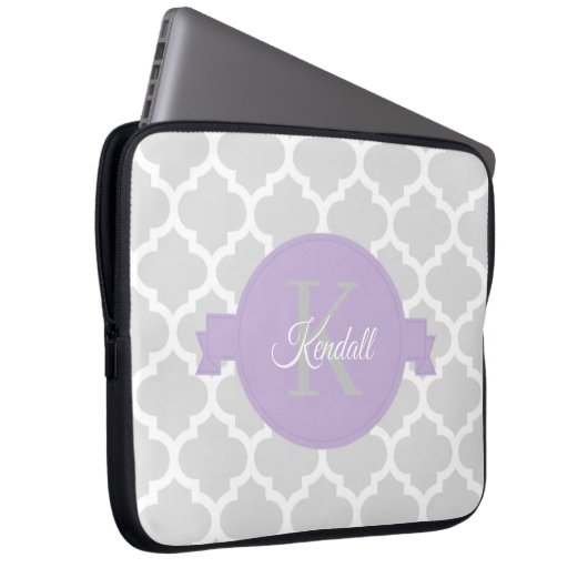 Lavender Quatrefoil - Aangepaste laptophoes Laptop Sleeve (Voorkant Rechts)