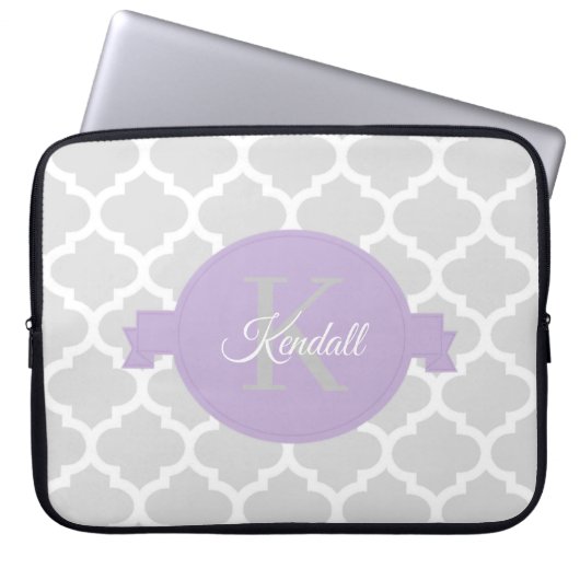 Lavender Quatrefoil - Aangepaste laptophoes Laptop Sleeve (Voorkant)