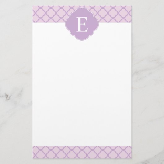 Lavender Quatrefoil Custom Monogram Briefpapier (Voorkant)