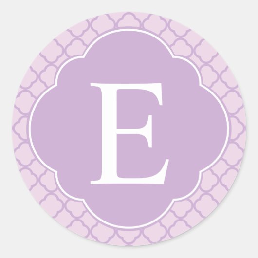 Lavender Quatrefoil Custom Monogram Ronde Sticker (Voorkant)